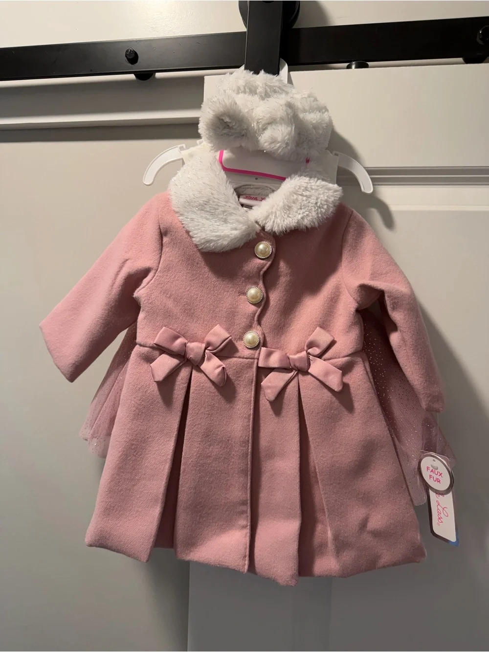 Little Lass Pink Coat Set with Faux Fur Collar - Picture 2 of 6